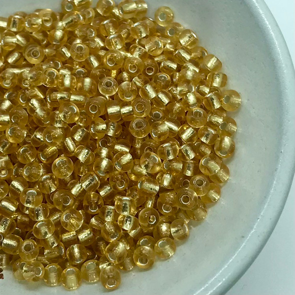 Seed Beads | Large 4mm | Silver Coated Inside | Gold | Sold by 20g | GB207