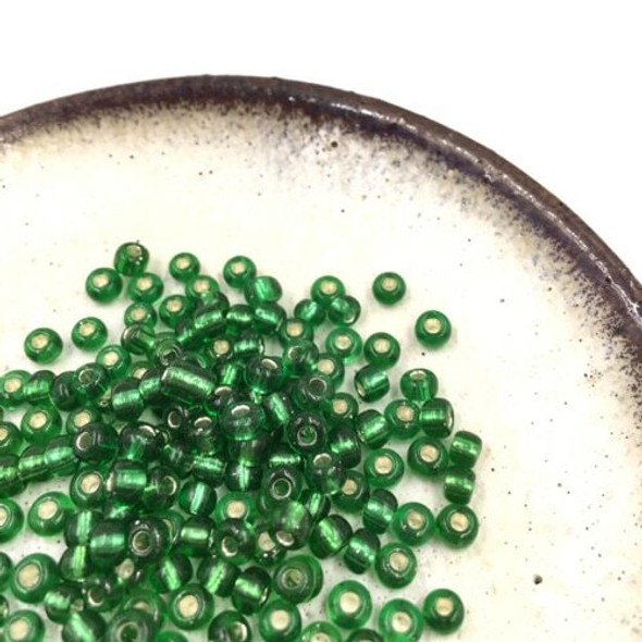 Seed Beads | Large 4mm | Silver Coated Inside | Grass Green | Sold by 20g | GB208