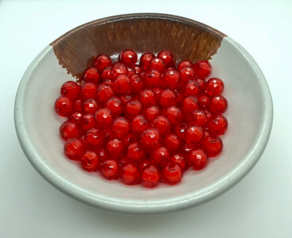 Plastic Faceted Beads | Dia. 8mm | Red | Sold By 30g | PB013