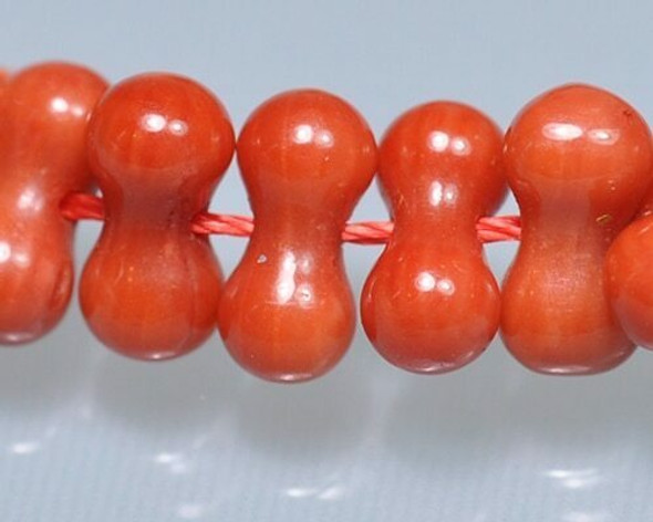 Dogbone Red Coral (Dyed) Hand-cut Beads 4x8mm | Sold By  1 Strand(9") | BS0028