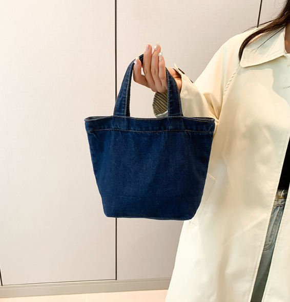 Jeans Canvas Plain Tote Bag with Zipper| Dark Danim