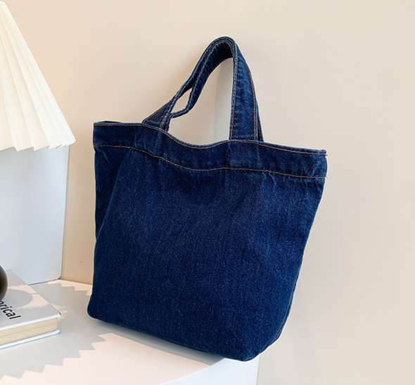 Jeans Canvas Plain Tote Bag with Zipper| Dark Danim