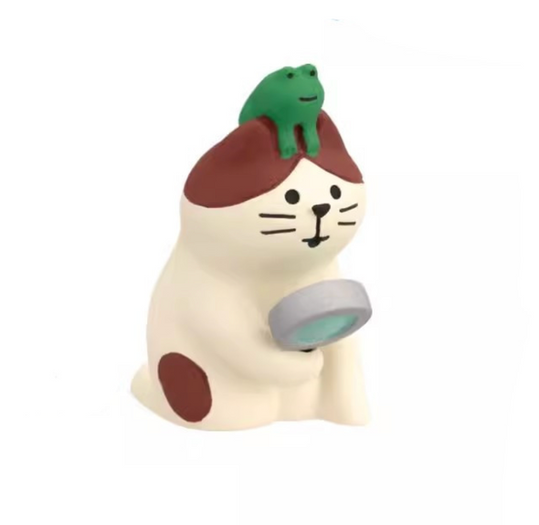 Zakka Rainy Season Figurine | Frog-Watching Cat | 50613