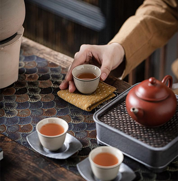Chinese Tea Cloth | Pure Cotton | Zen Style | Tea Table Towel | Brown Stars | 50442 Chinese Tea Cloth | Pure Cotton | Zen Style | Tea Table Towel | Brown Stars | 50442