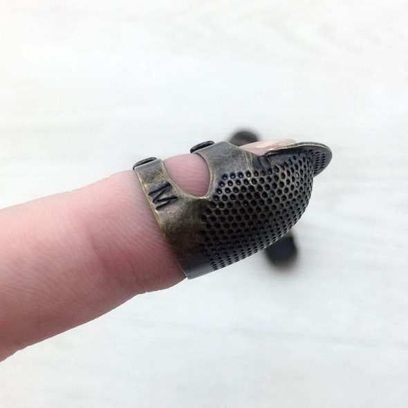 Adjustable Vintage Thimble Ring | Anti-Slip Sewing Finger Guard | Bronze | Size S | 50656