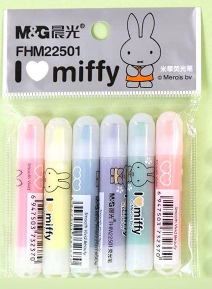 Multi-colour Highlighter Pen | 6 Colours | Slanted Tip | Miffy Design