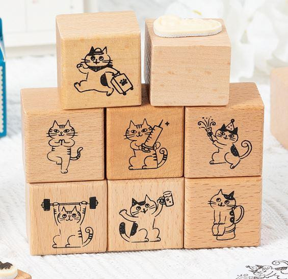 Wooden Stamp Set | Cat Theme | Cute Diy Stamps | Travel | 50843