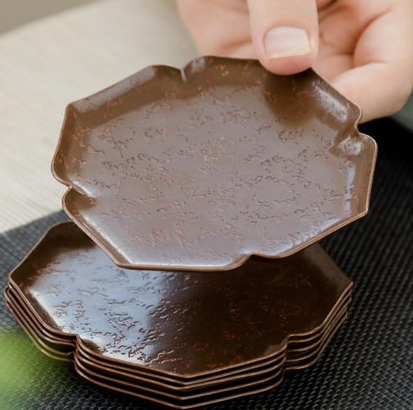 Solid Copper Tea Coaster | Heat Resistant Cup Holder | Japanese Style | Maple Leaf Shape | T260410