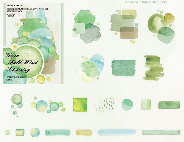 Watercolour Fantasy Series Washi & PET Stickers | Green | 6978422076856