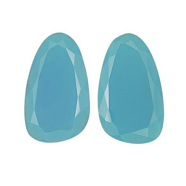 Blue Chalcedony 22 x 13mm Oval Faceted Cabochon Slices,  Dyed Natural |Sold by Pair | 73727