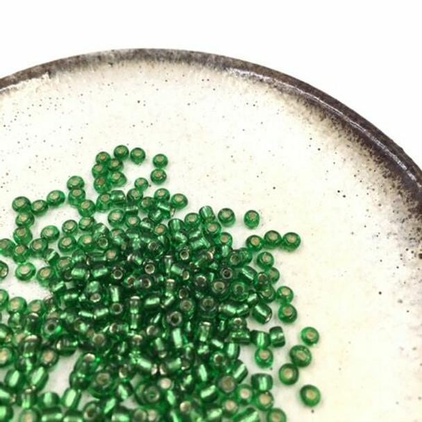 Seed Beads | Medium 3mm | Silver Coated Inside | Grass Green | Sold by 20g | GB120