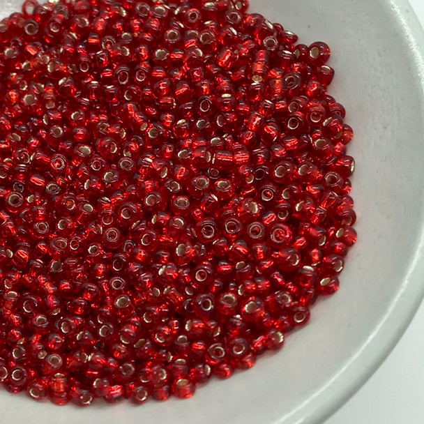 Seed Beads | Medium 3mm | Silver Coated Inside | Red | Sold by 20g | GB127