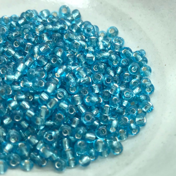 Seed Beads | Medium 3mm | Silver Coated Inside | Sky Blue | Sold by 20g | GB129