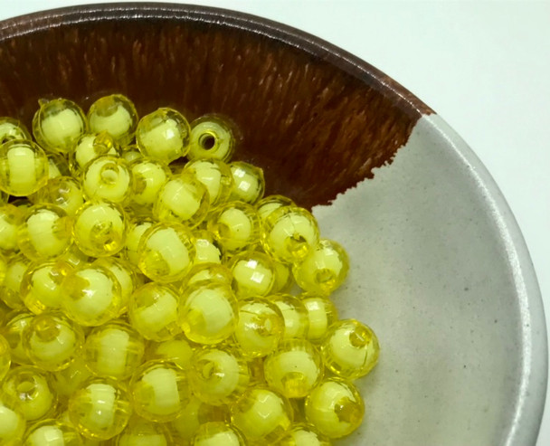 Plastic Faceted Beads | Dia. 8mm | Light Yellow | Sold By 30g | PB009