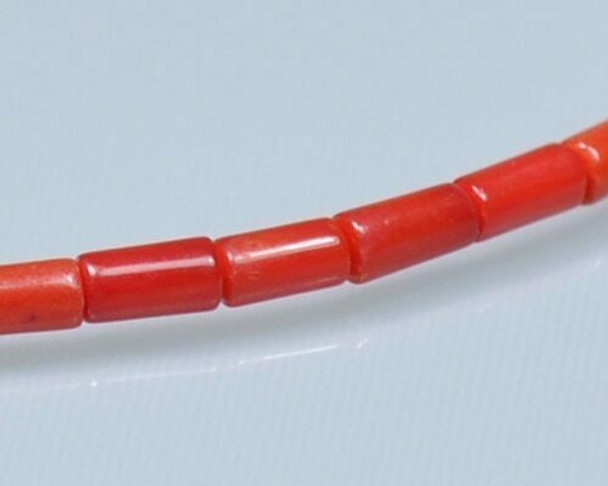 Round Tube Red Coral (Dyed) Beads 3x5mm | Sold By  1 Strand(8") | BS0026