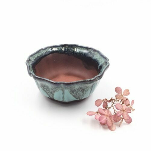 Small Plant Pot | 9 x 4 cm | Turquoise Drip | XXZ45 - Yu Yo The