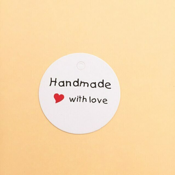 White Circle Labels | "Handmade with Love" | 50pc Pack | H197206