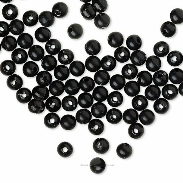 Plastic black beads 4mm round | Sold by 1 pkg (69) | BS00707