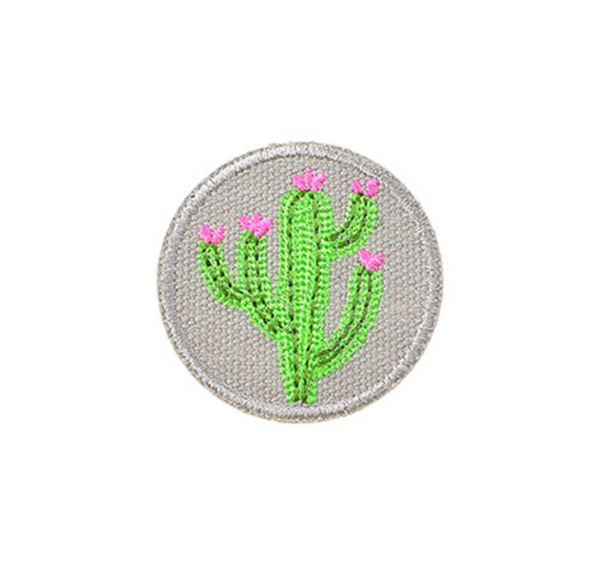 Iron-on Embroidery Patch | Cactus with Pink Blossoms | H22098