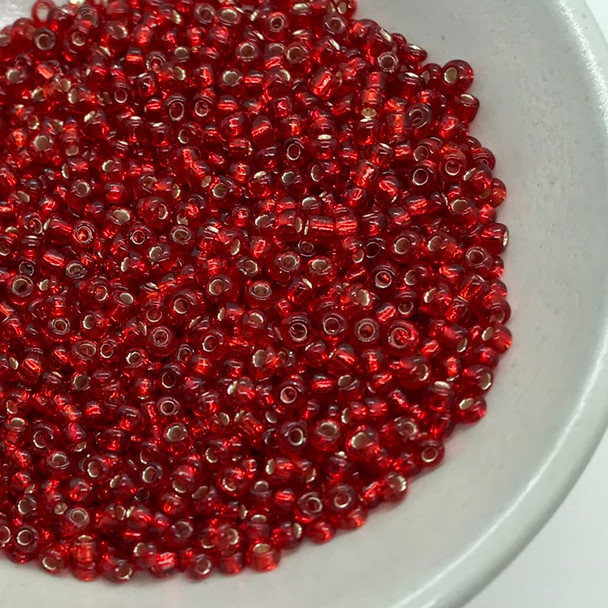 Seed Beads | Medium 3mm | Silver Coated Inside | Red | Sold by 50g | GB127