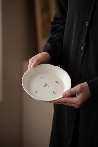 Ceramic Tea Tray | Orchid Design | Flower-Edge Base | White Color   | 50292