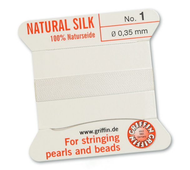 White Silk Bead Cord #1 With Beading Needle | 0.35mm | Length:2 Metres  | BDC-231.01