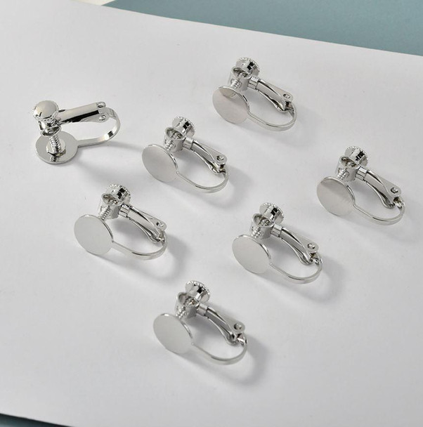Flat Pad Screw Clip-On Earring | With Charm Hanging Ring | Rhodium Plated | 10Pcs/Pk | 260525