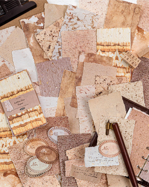 Scrapbooking Material Paper Tear Edge Series | Coffee Dye Paper | 4 Different Materials | 40 Sheets | 6937046278930
