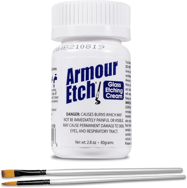 Armour Etch Glass Etching Cream | 2.8 oz (80 g) | With 2 Application Brushes | B096T8GVM7