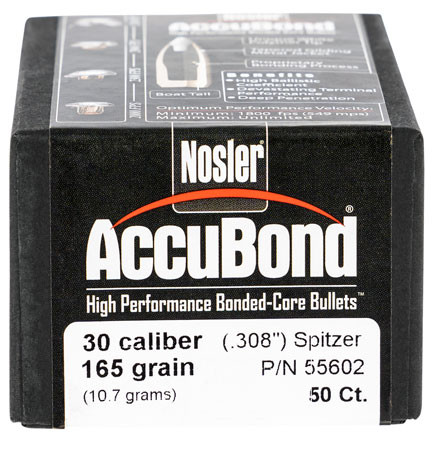 (RELOADING BULLETS) Nosler 55602 AccuBond 30 Caliber .308 165 GR