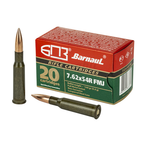 Barnaul Ammo BRN762X54RFMJ148 Rifle Ammo 7.62x54mmR 148 gr Full Metal Jacket (FMJ) 20rds