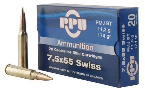 PPU PP7SF Metric Rifle 7.5x55mm Swiss 174 gr Full Metal Case (FMC) 20rds