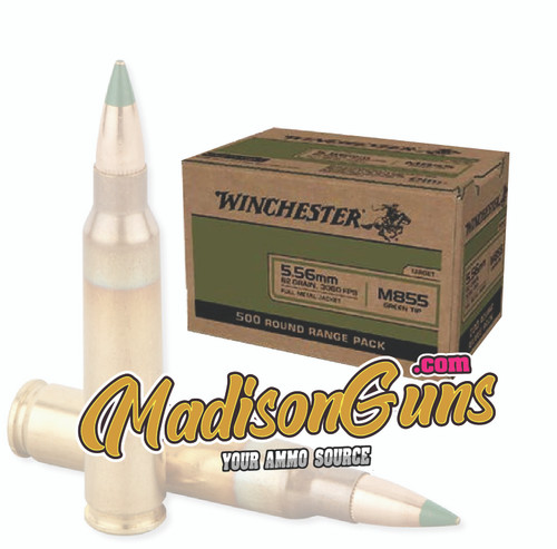 Winchester Ammo WM855500 USA Green Tip 5.56x45mm NATO 62 gr Full Metal Jacket (FMJ) - 500rds