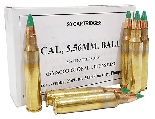 Armscor 50173 Rifle Ammo M855 GREEN TIP 5.56x45mm NATO 62 gr Full Metal Jacket (FMJ) - 20rds