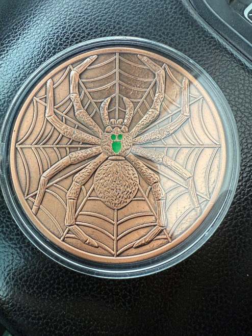 5 Ounce Glow In the Dark Black Widow .999 Fine Copper Round - Limited Edition