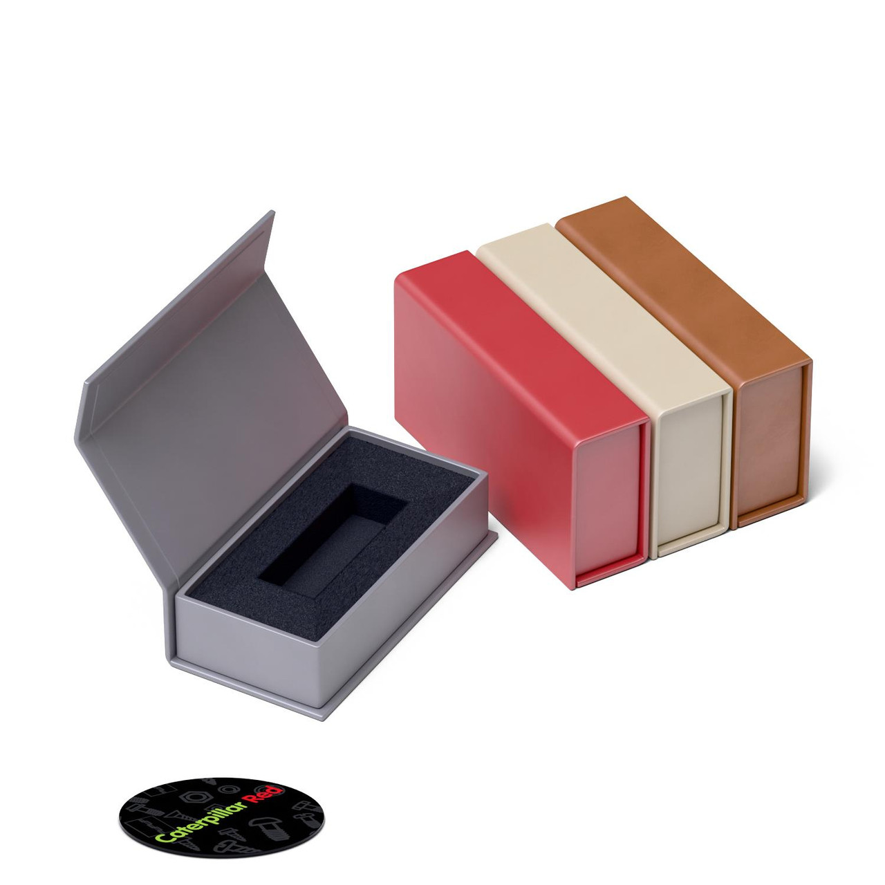 4 x Magnetic USB Presentation Boxes, Red/Cream/Orange Grey