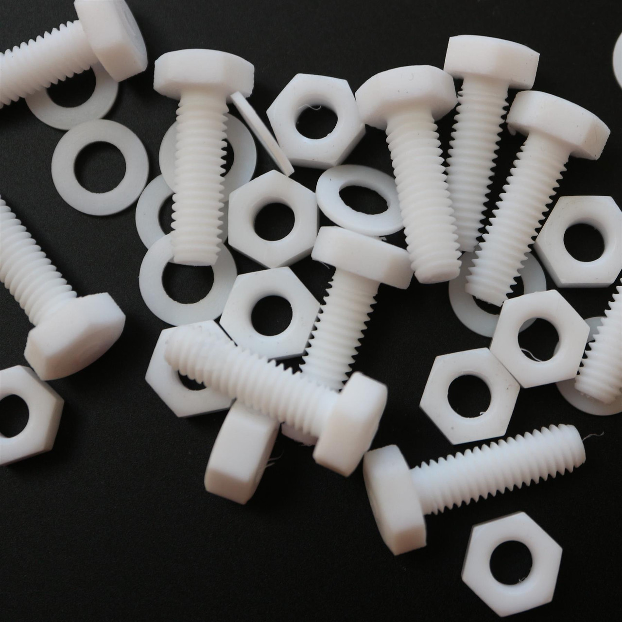 10x PTFE Hex Head, M6 x 20mm, Plastic Nuts and Bolts (Screws), Washers