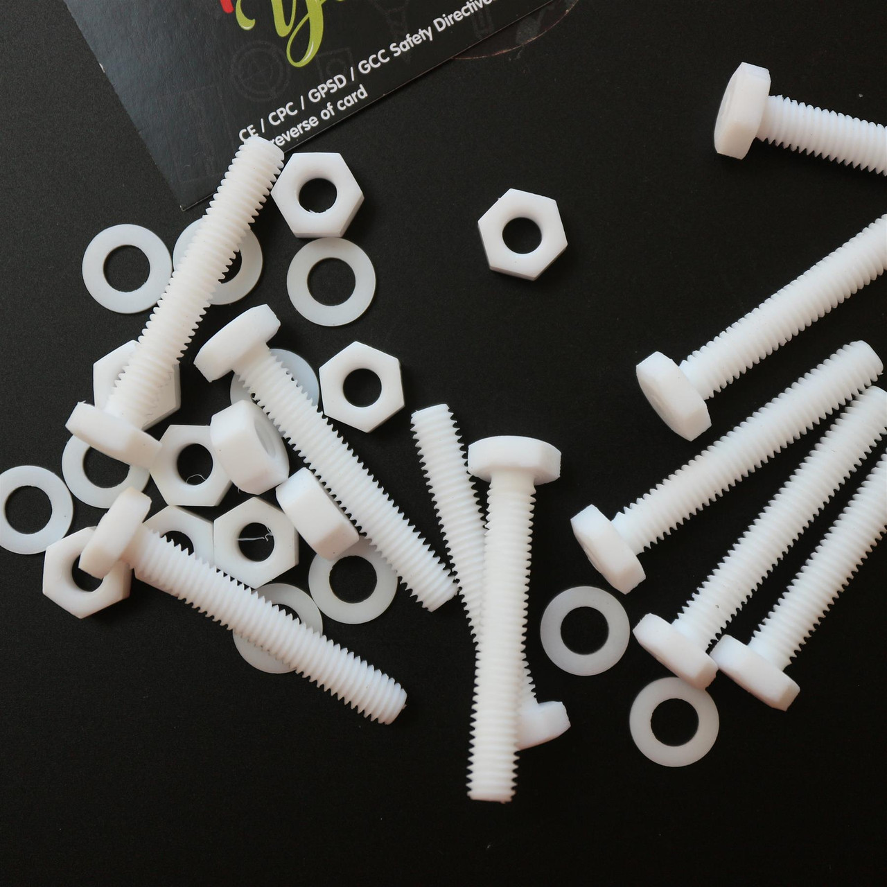 10x PTFE Hex Head, M6 x 40mm, Plastic Nuts and Bolts (Screws), Washers