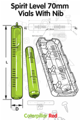 Fiala in vetro di ricambio per livella a bolla, con pennino, 70 mm x 11 mm