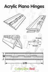 Clear Acrylic Spring Piano Hinge 300 mm x 45 mm, Continuous, with 2 Springs