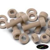 5x Natural PEEK Socket Head Screws & Bolts M6 x 20 mm, Nuts & Washers