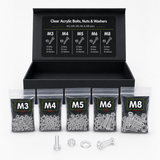 100x viti acriliche trasparenti M3-M8 x 20 mm + dadi e rondelle