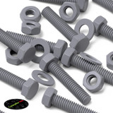 50x viti esagonali grigie in PVC M4 x 20 mm, dadi e rondelle