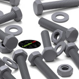 50x viti esagonali grigie in PVC M4 x 20 mm, dadi e rondelle