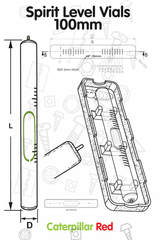 Replacement Level Glass Vial, Spirit Bubble Level, With Nib, 100 mm x 9.5 mm