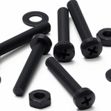 20x Black PP Pan Head Plastic Screws & Bolts M3 x 20 mm, Nuts & Washers