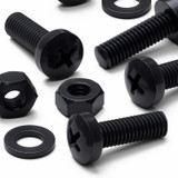 20x Black PP Pan Head Plastic Screws & Bolts M6 x 20 mm, Nuts & Washers