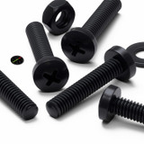 20x Black PP Pan Head Plastic Screws & Bolts M4 x 20 mm, Nuts & Washers