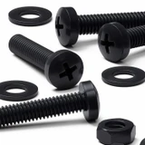 20x Black PP Pan Head Plastic Screws & Bolts M4 x 20 mm, Nuts & Washers