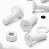 20x viti svasate in plastica PP bianche M8 x 20 mm, dadi/rondelle